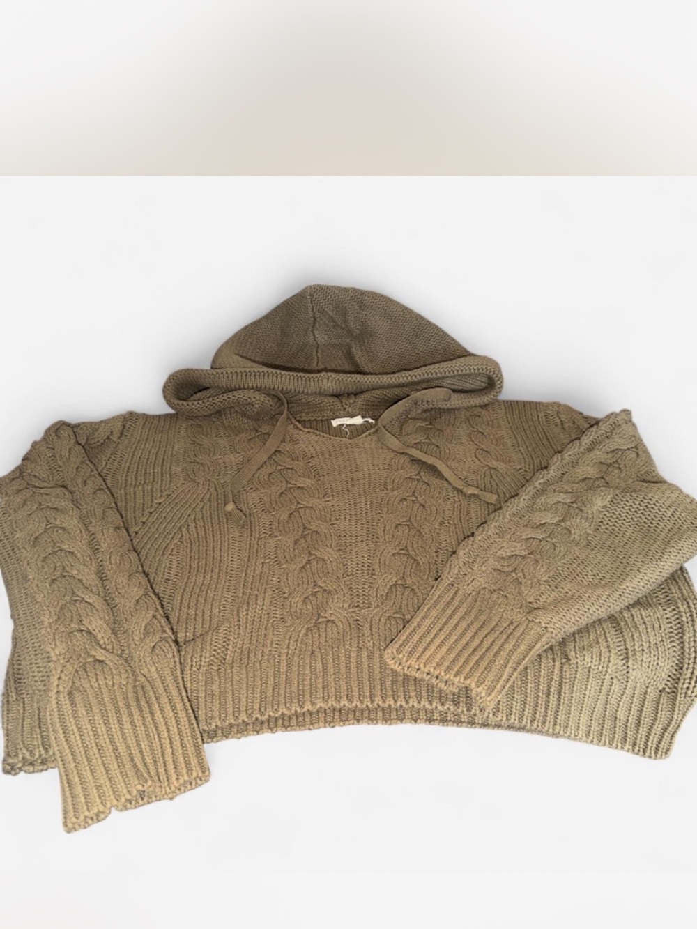 Aeropostale Olive-Tone Cable Knit Hooded Sweater